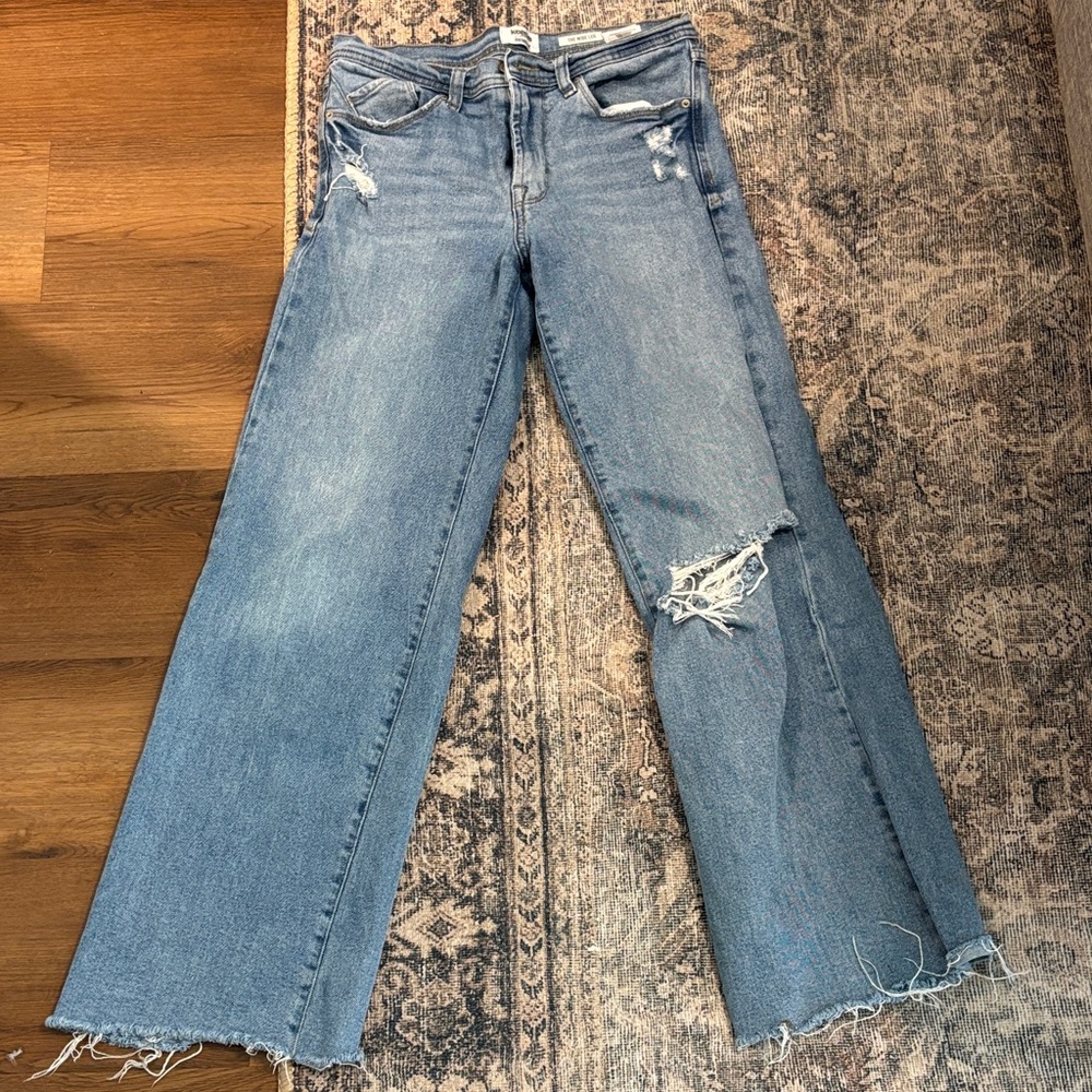 Kensie Blue Distressed Wide Leg Jeans